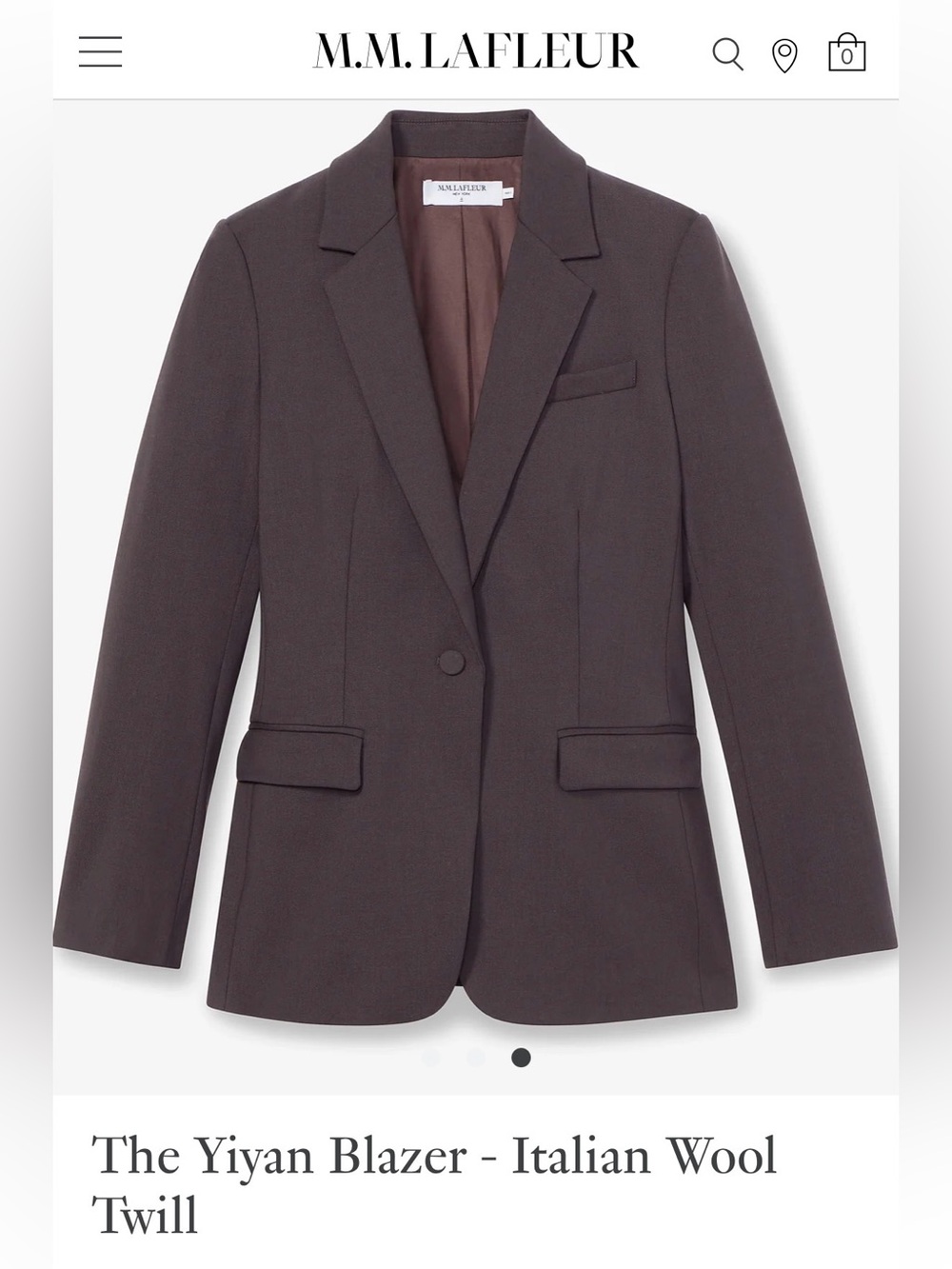 NEW (without tags) M.M. LaFleur Yiyan Blazer, Italian Wool Twill, Dk Brown Sz 8